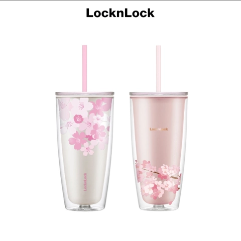 Ly nhựa hai lớp LocknLock Double Wall Cold Cup Cherry Blossom 750ml - HAP509