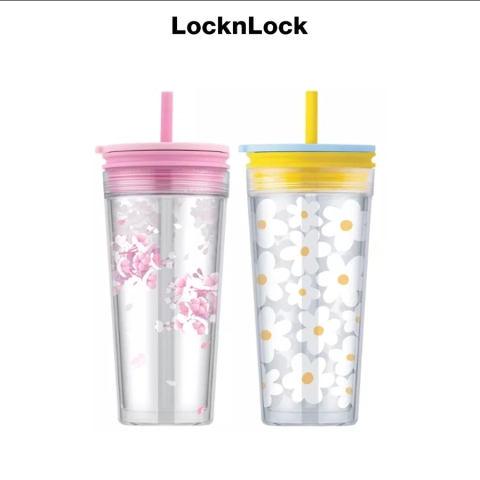 Ly nhựa 2 lớp có ống hút LocknLock Bucket Cold Cup with Straw 580ml - HAP520